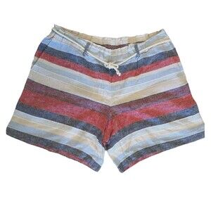 J Jill Linen Multicolor 100% Linen Rope Tie Shorts NWT Coastal, Beach